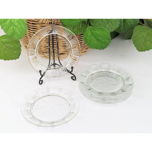 Set of 6 Vtg Glass Coasters Happy Hour Cocktail Bar 30s Fostoria Sunray Ashtray - Picture 3 of 7